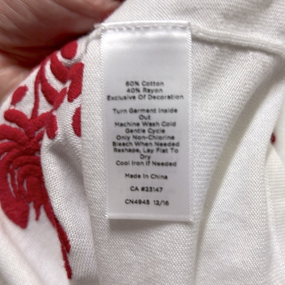 Talbots Floral Embroidered White and Red Blouse - Picture 3 of 7
